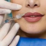 Close-up lips augmentation injections for attractive girl